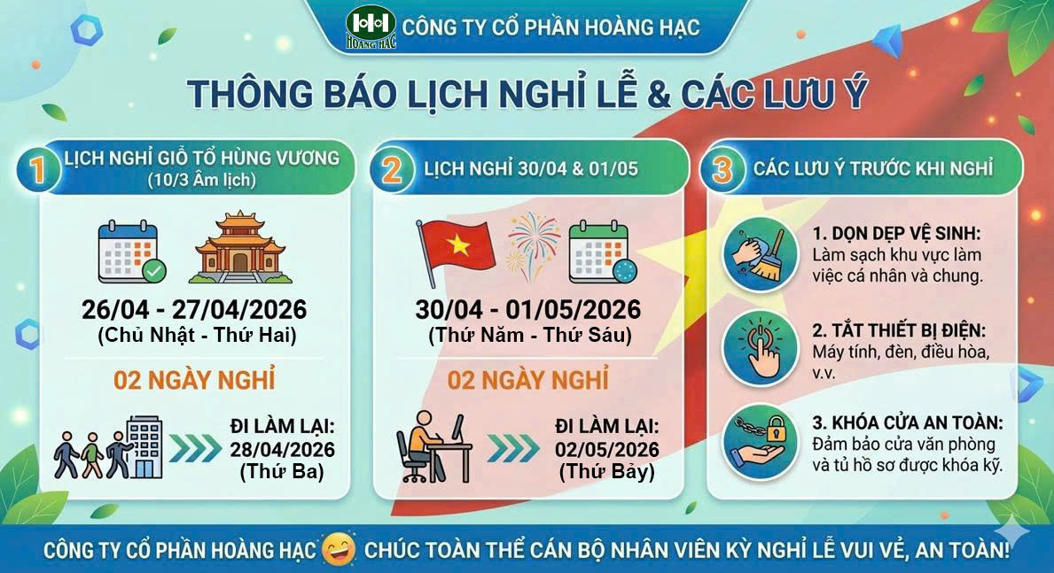 Thông báo Nghỉ Lễ Giỗ Tổ Hùng Vương và Lễ 30/4 - 1/5 năm 2026