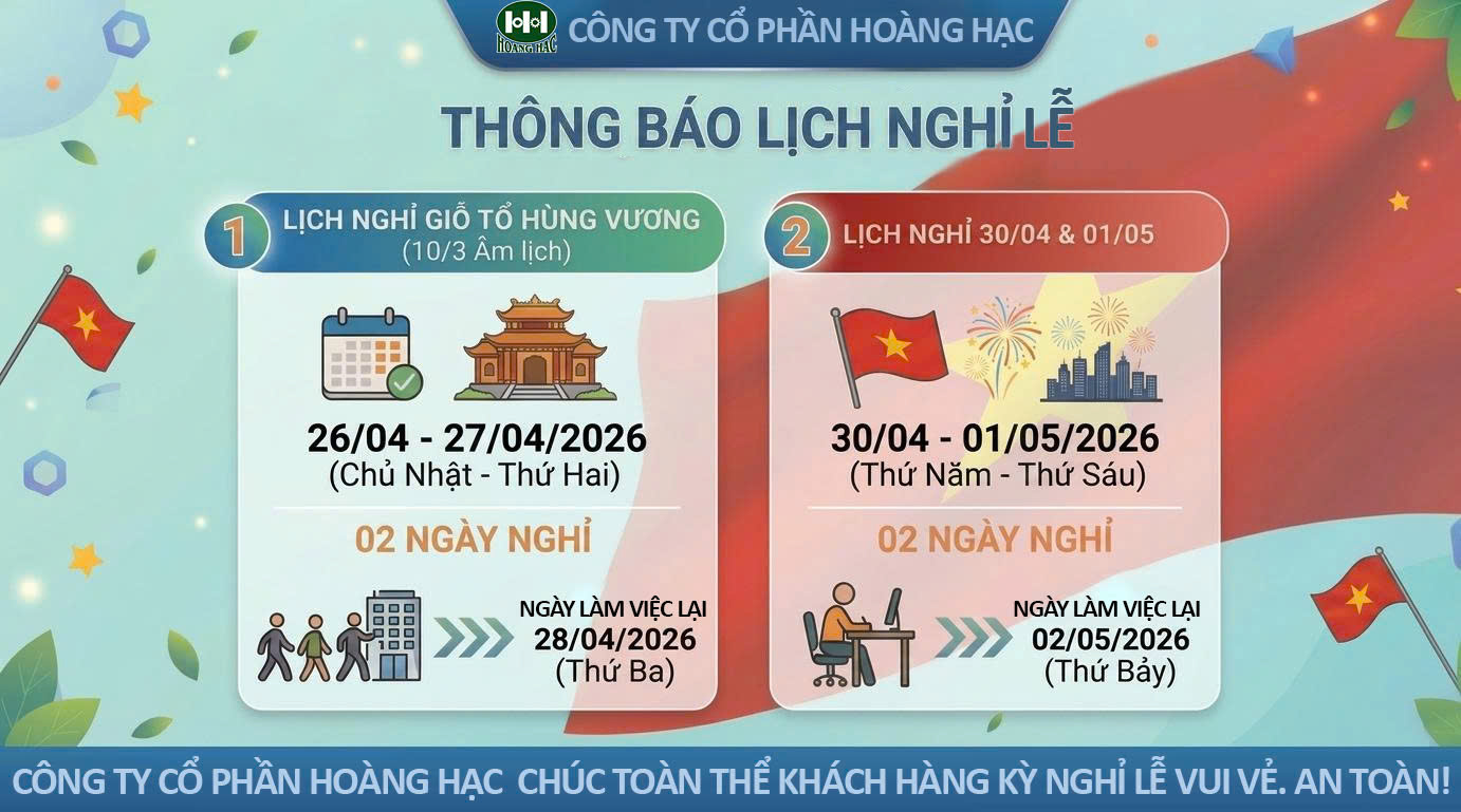 Thông báo lịch nghỉ lễ – Tháng 4 & Tháng 5 năm 2026